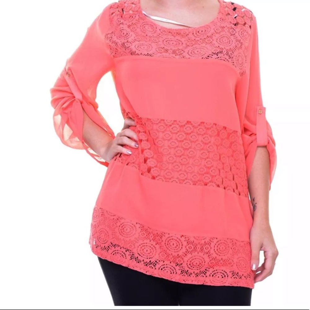 CALVIN KLEIN: NWOT Lace Blouse -Size Large